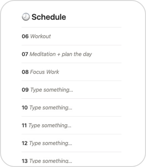 hourly schedule table