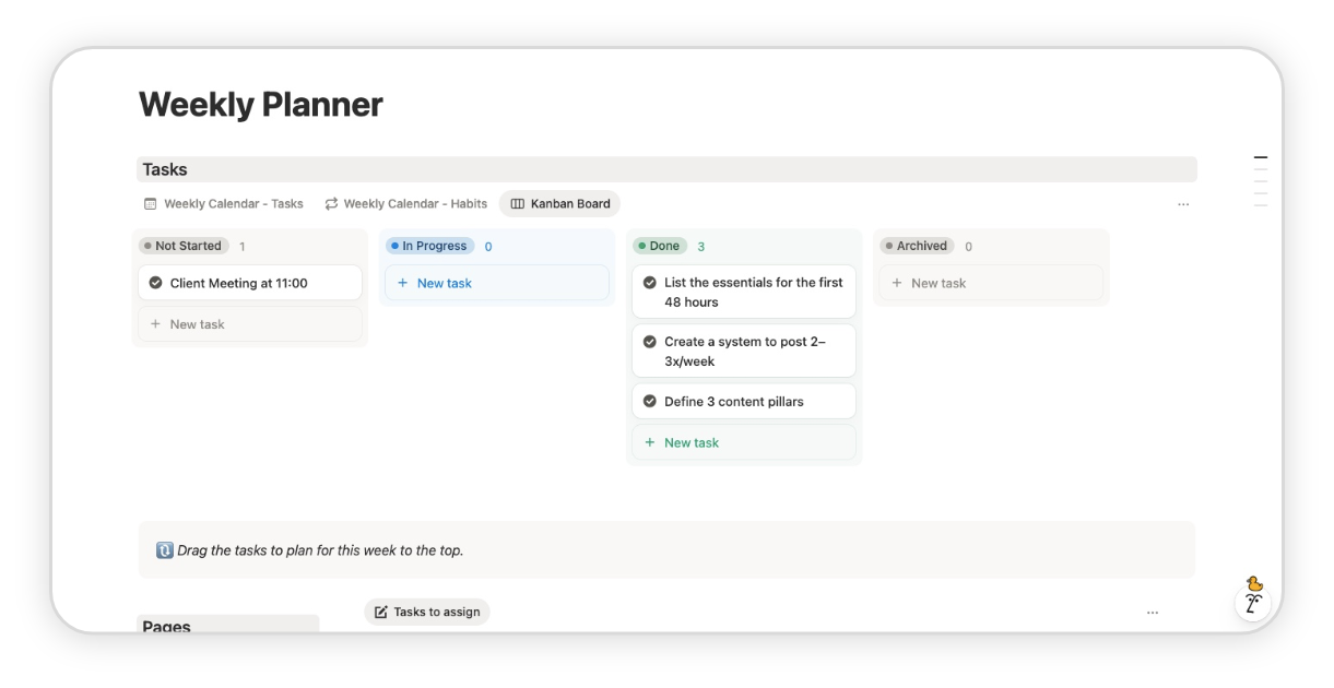 kanban board for week tasks