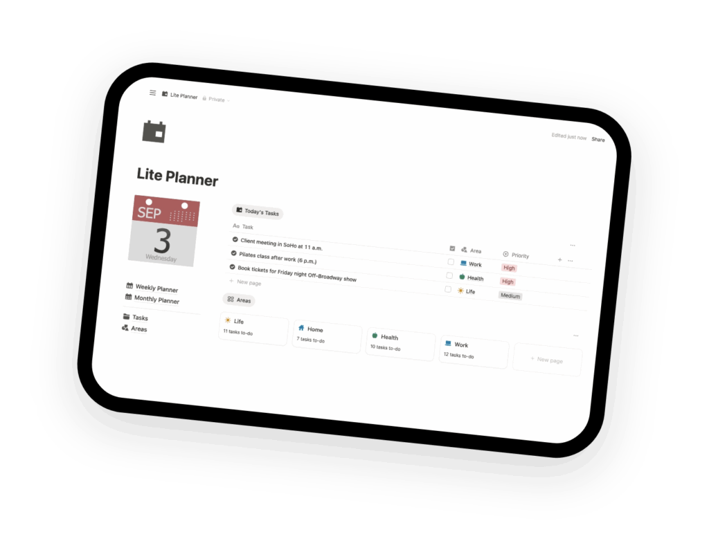 minimal planner notion template