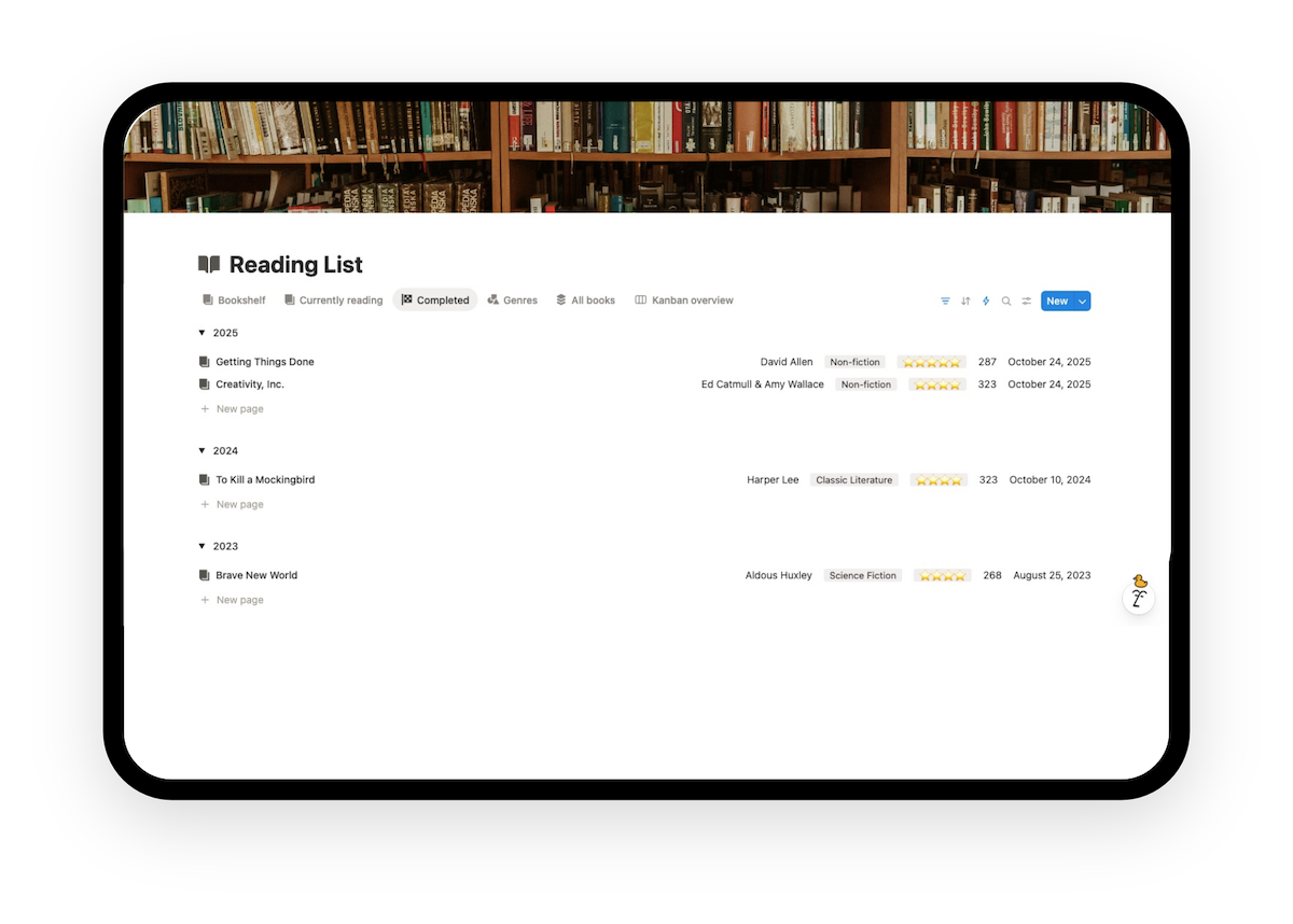 notion bookshelf template