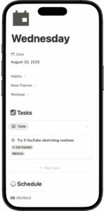 notion daily planner template - mobile phone app mockup