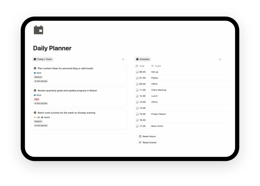notion daily planner template capture