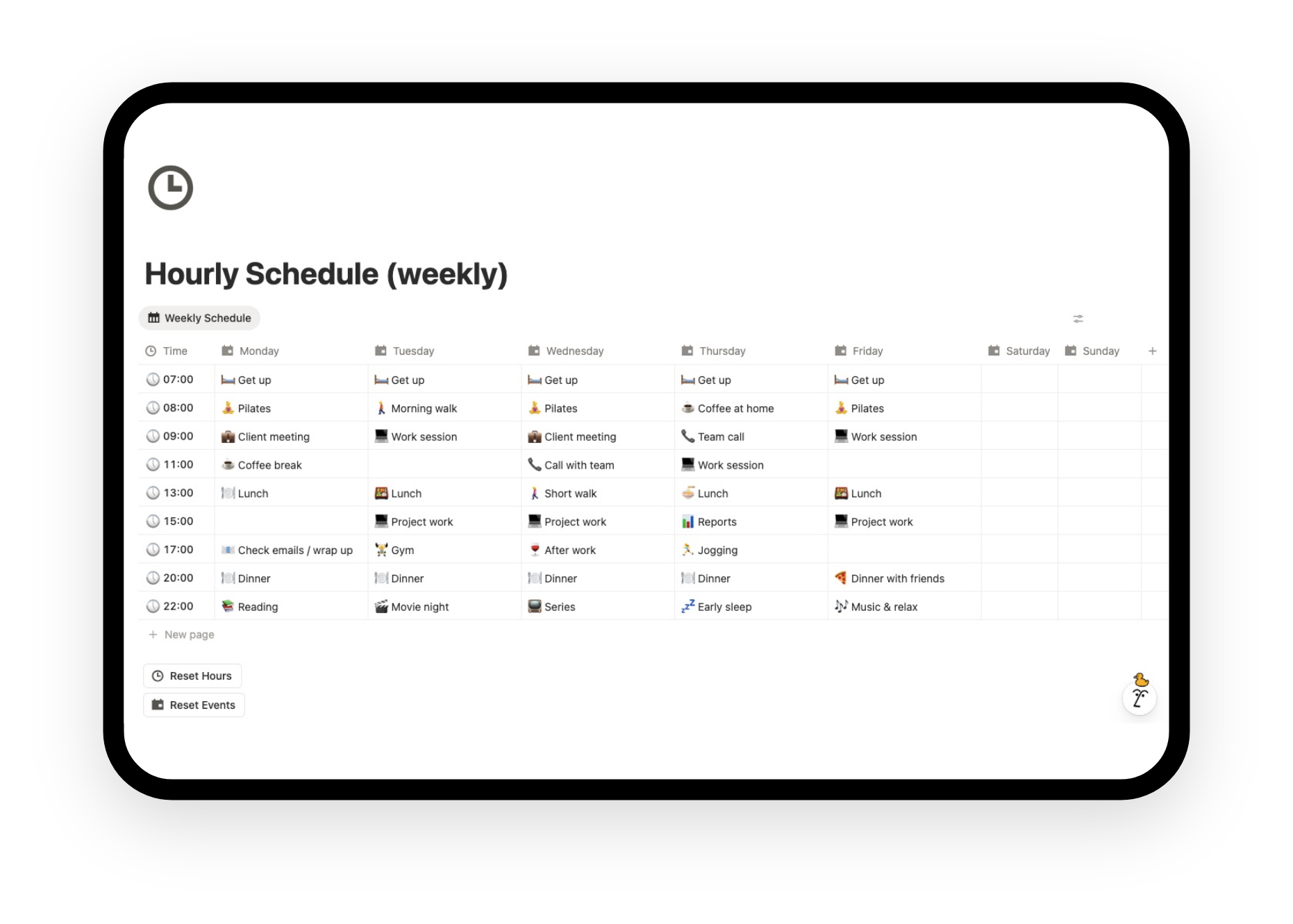 notion hourly schedule template