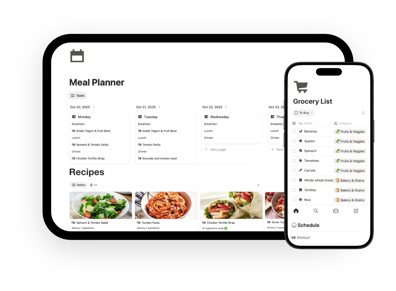 notion meal planner template for weekly schedule