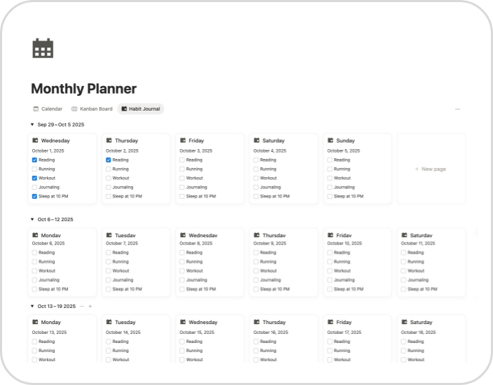 notion monthly habit calendar