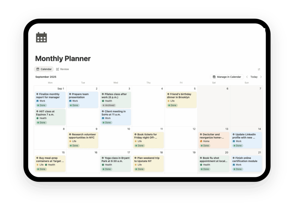 notion monthly planner template capture