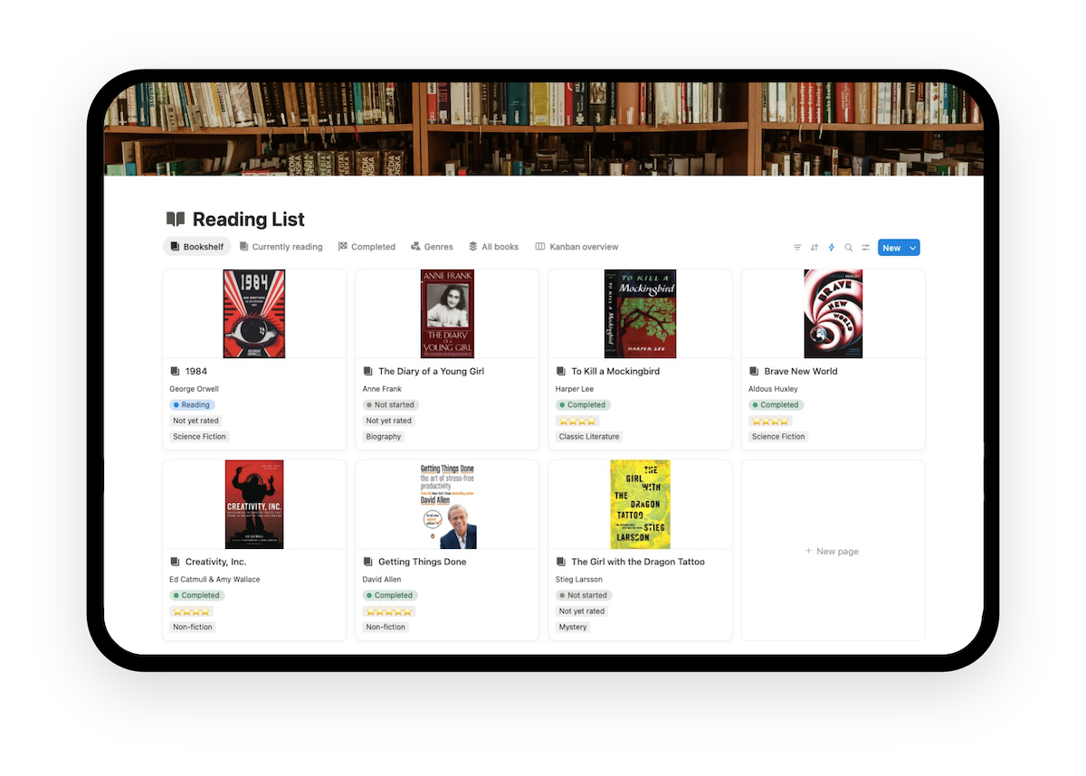 notion reading list template homepage