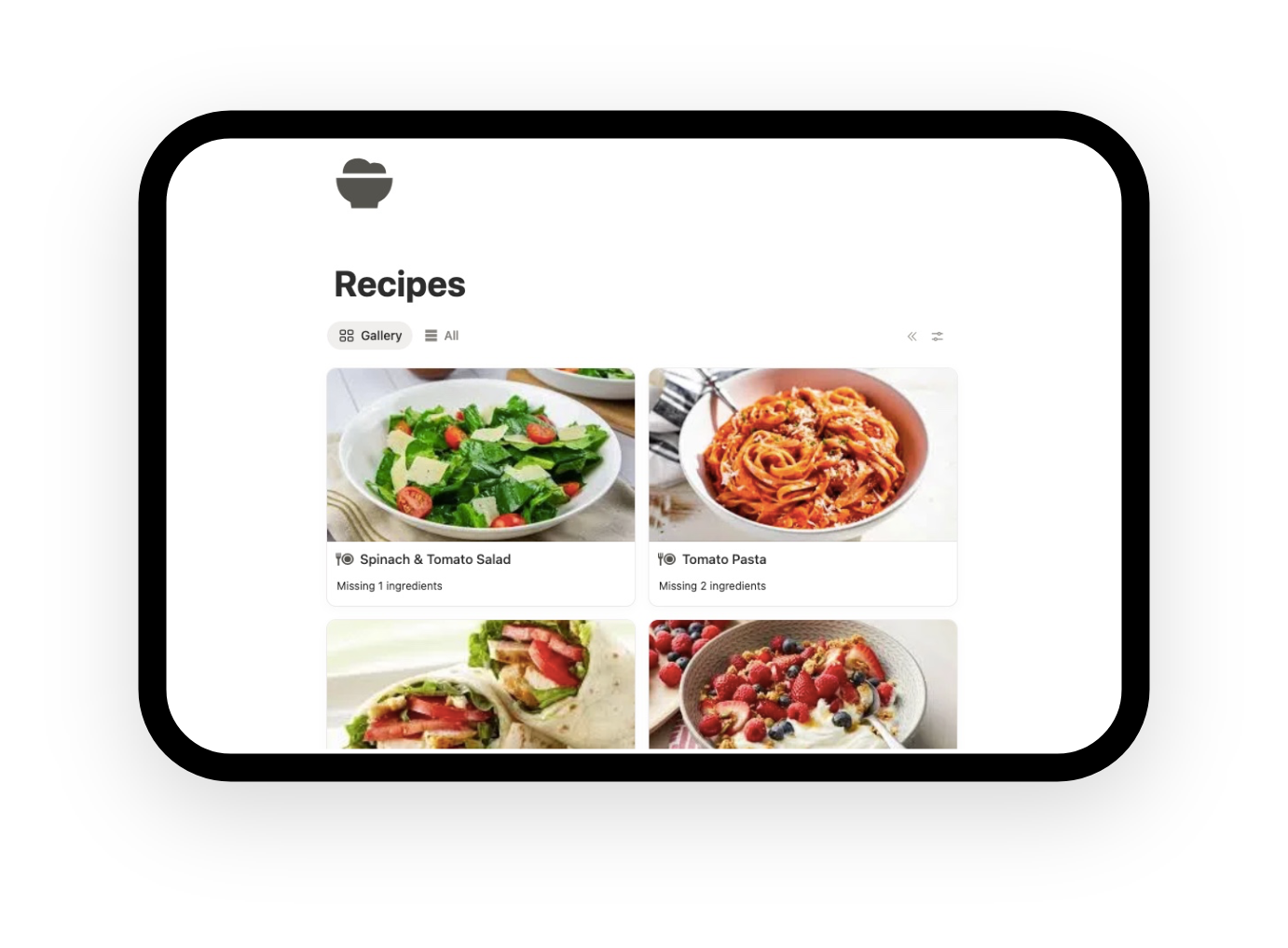 notion recipes manager template