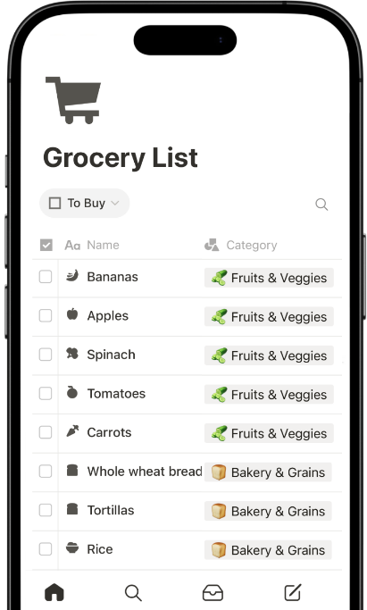 notion template grocery list for supermarket