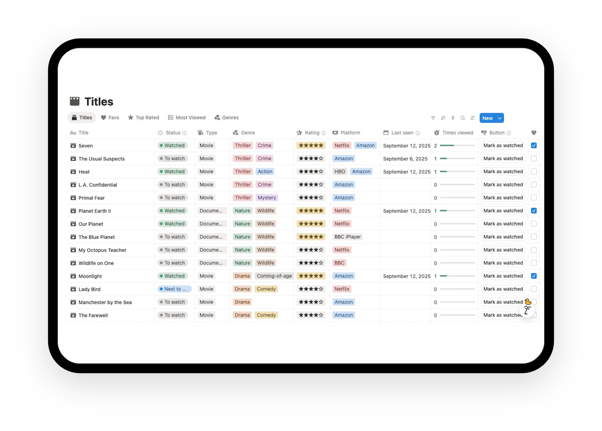 notion watchlist template for movies, series, documentaries and tv shows