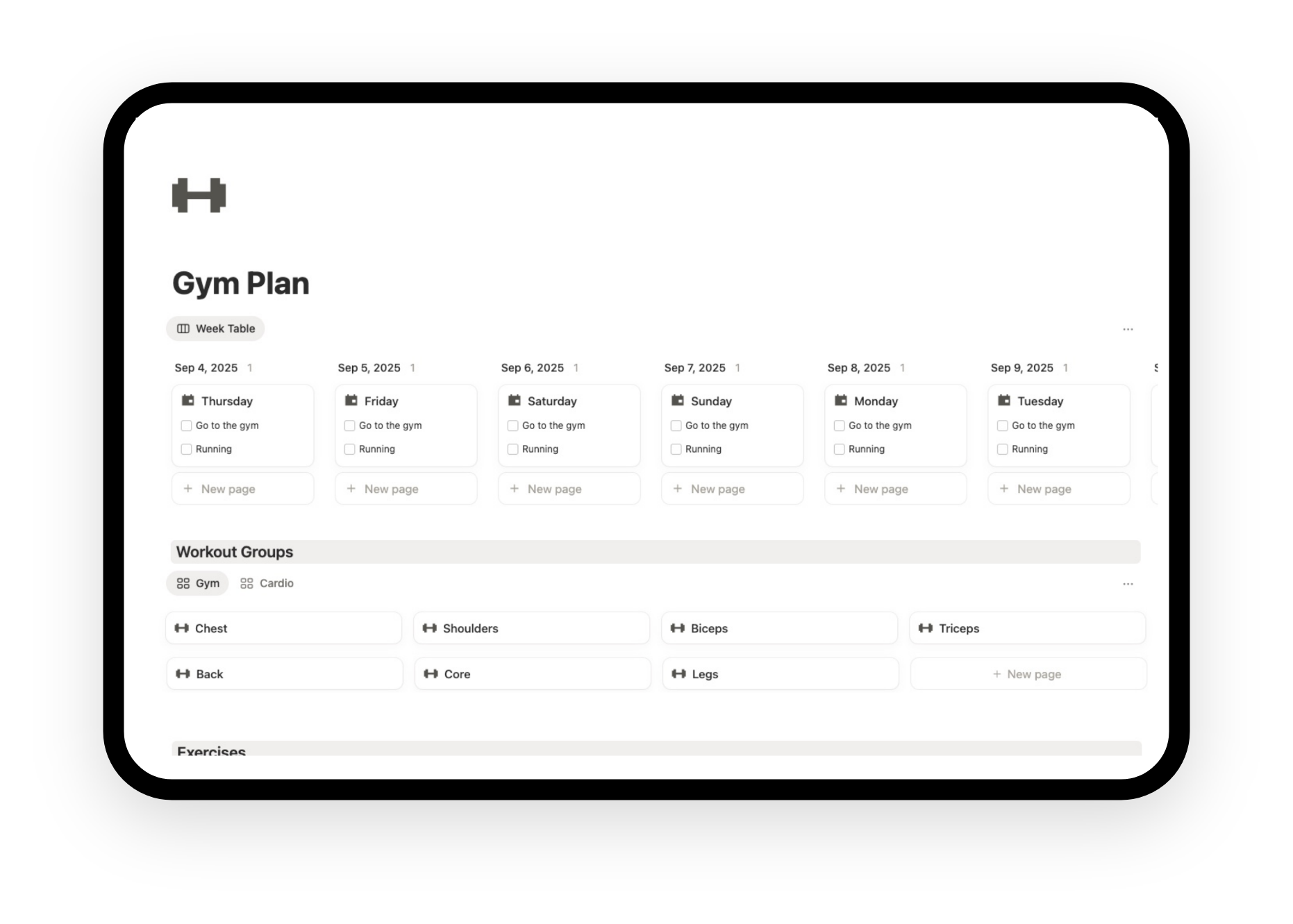 notion workout template for gym plan