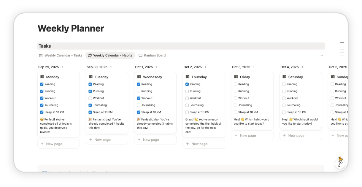 weekly habit tracker