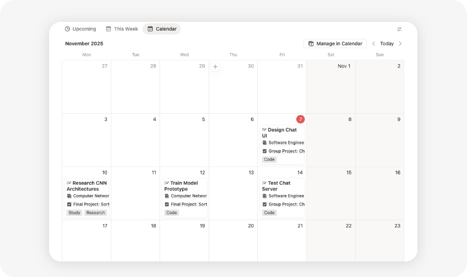 academic year planner inside the Notion Student Planner