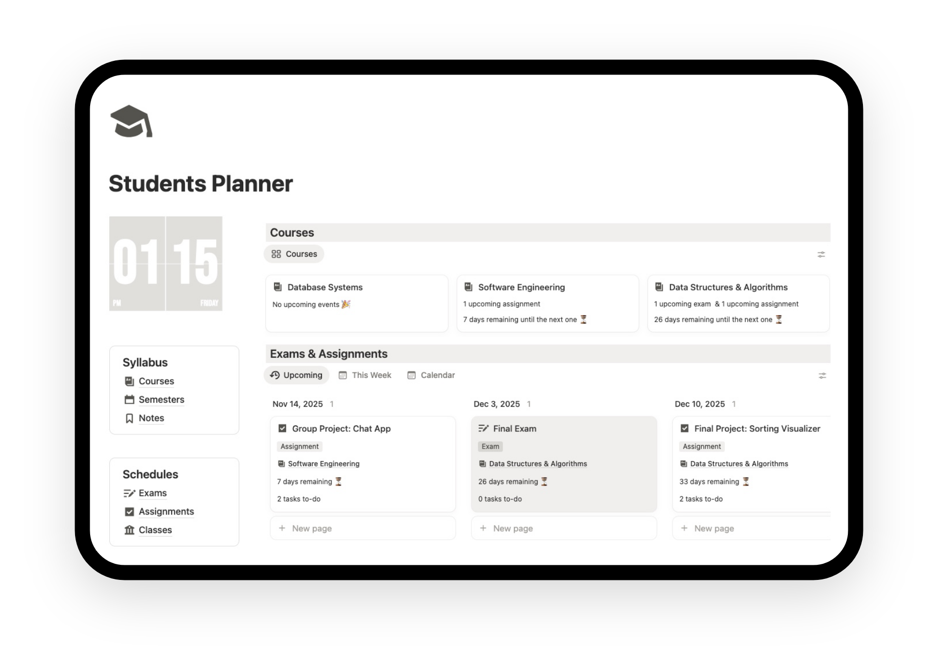 Preview of the Notion Student Planner Template for organizing student life