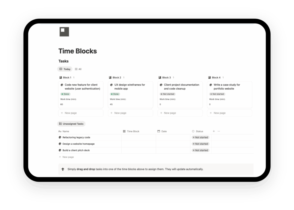 notion time blocking template (front page)