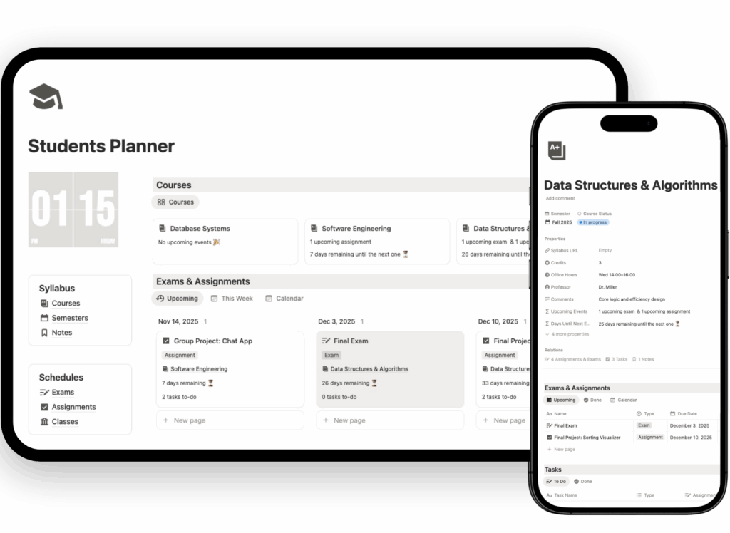 academic planner template in different devices