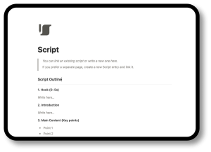 Notion YouTube Script Template for hooks, outline, video key points and ctas