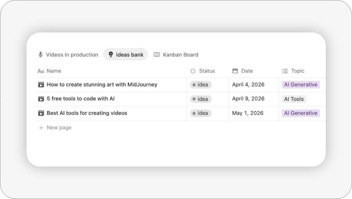 video idea bank for future projects