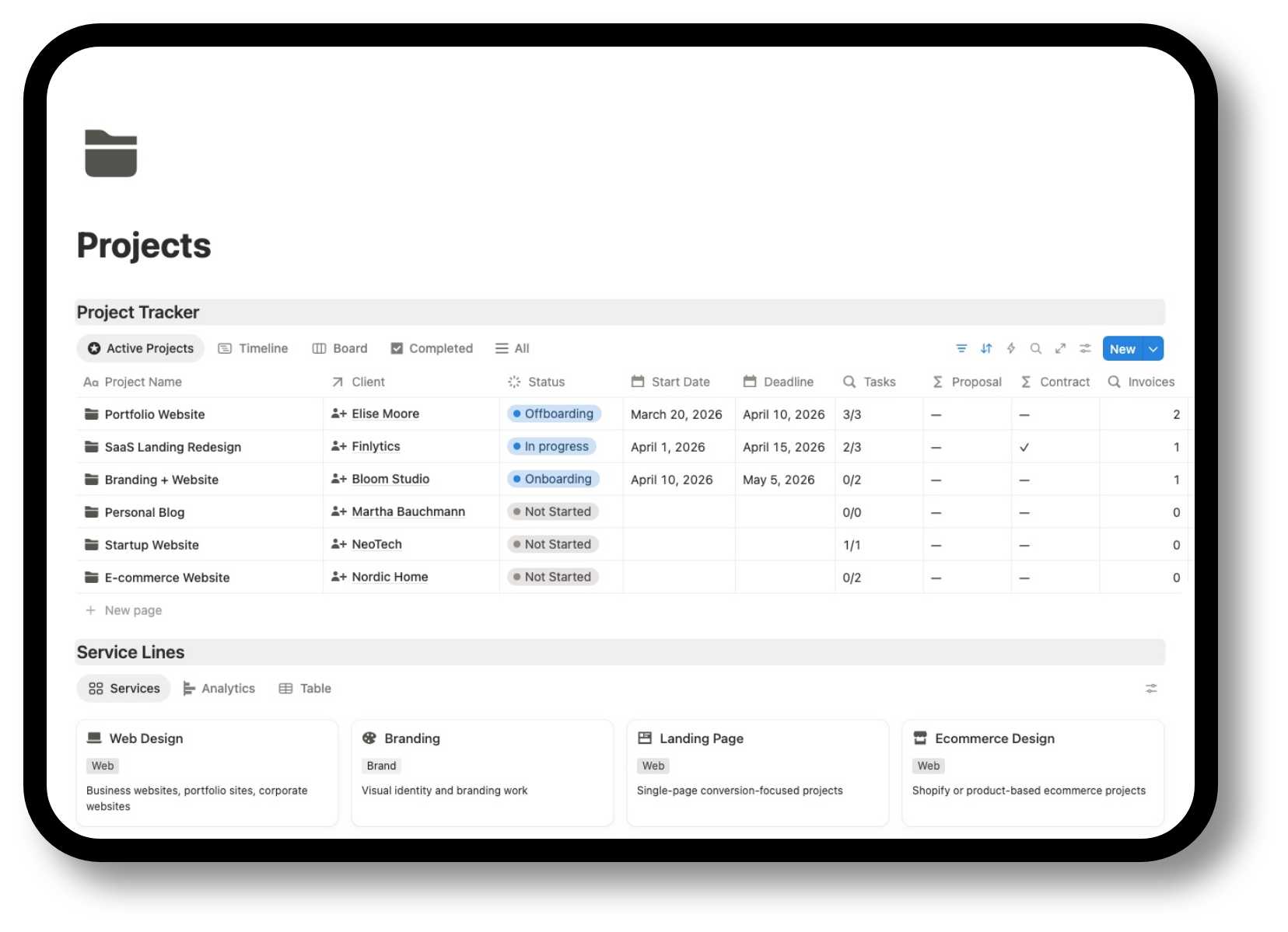 notion freelance project tracker for freelancer project management