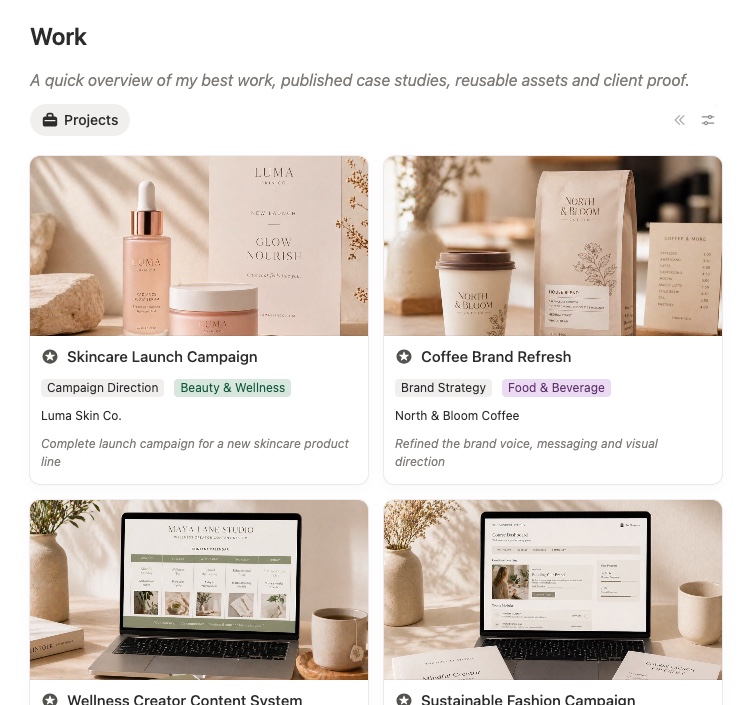 freelance portfolio projects sections to show clients